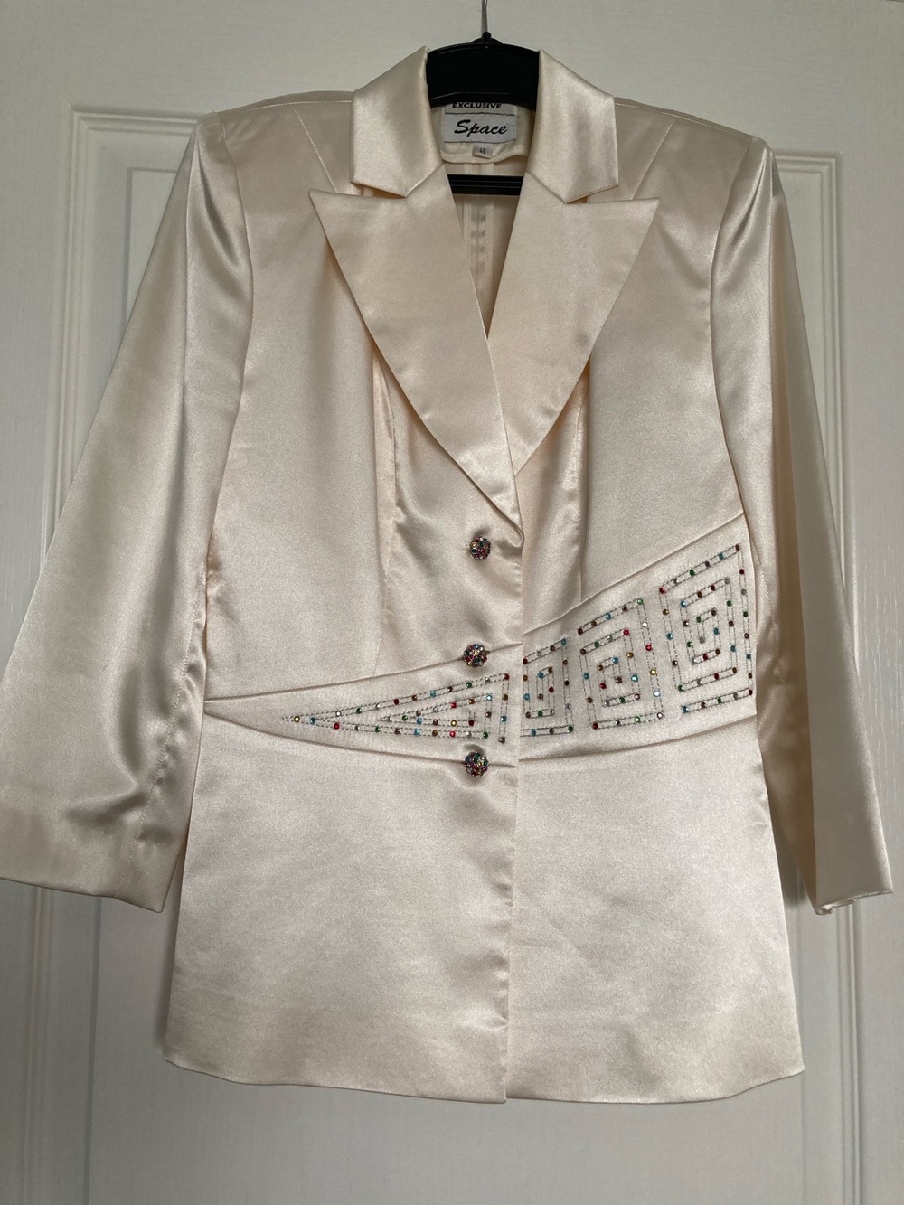 l*space Ivory Satin Blazer with Beaded Waist Detail
